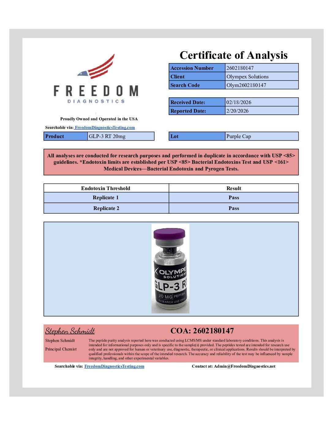 GLP-3 RT certificate of analysis