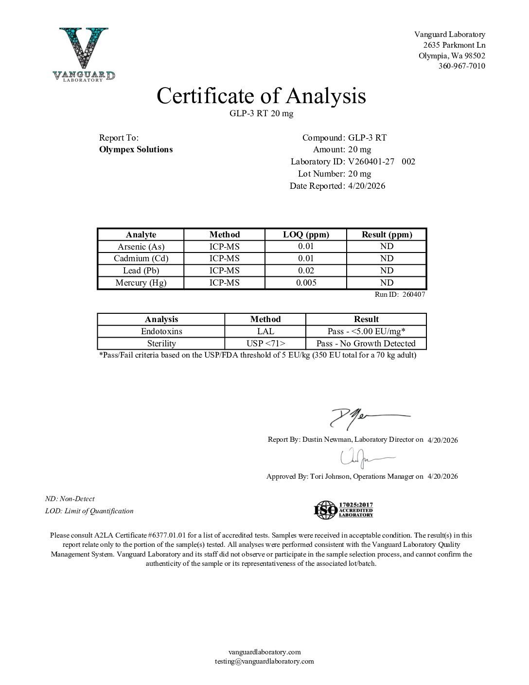 GLP-3 RT certificate of analysis