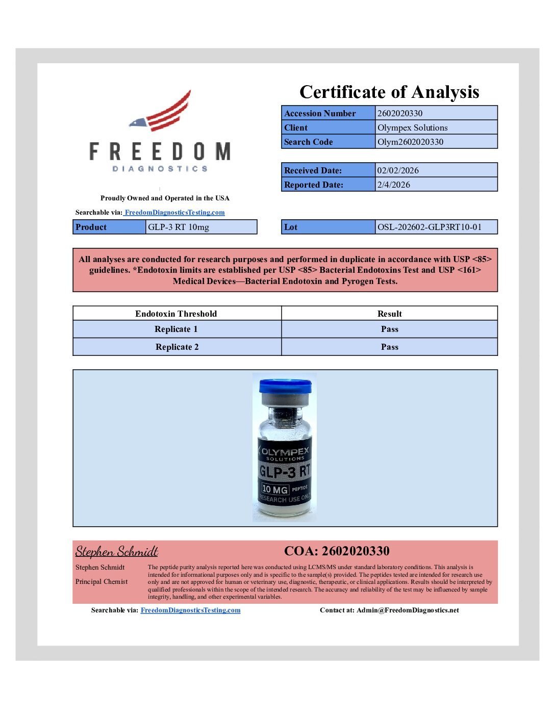 GLP-3 RT certificate of analysis