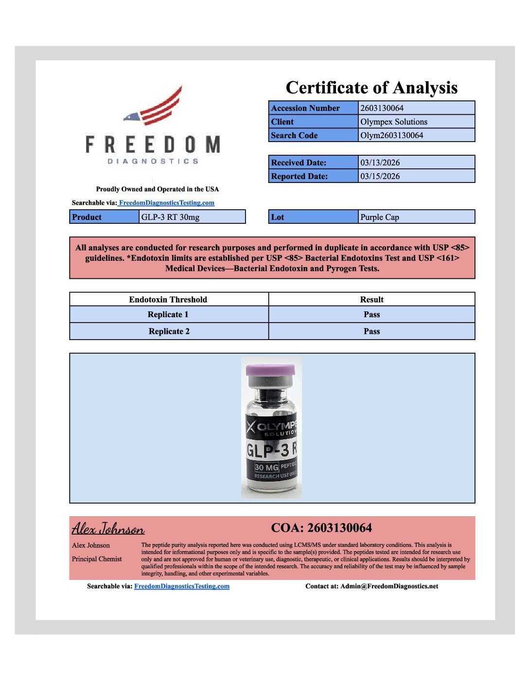 GLP-3 RT certificate of analysis