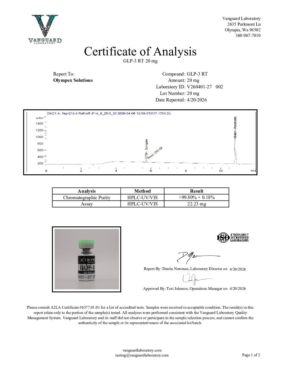 GLP-3 RT certificate of analysis